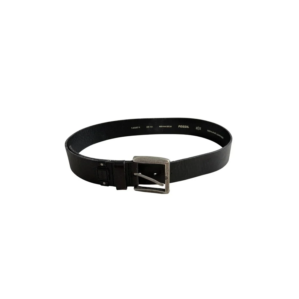 Fossil Mens Black Genuine Leather Belt Silver Buckle‎ Size 85 34